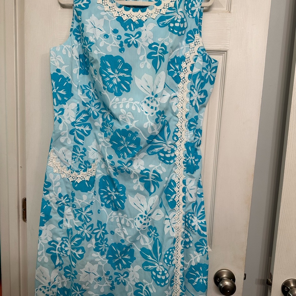 Floral Sleeveless Dress in Blue and White